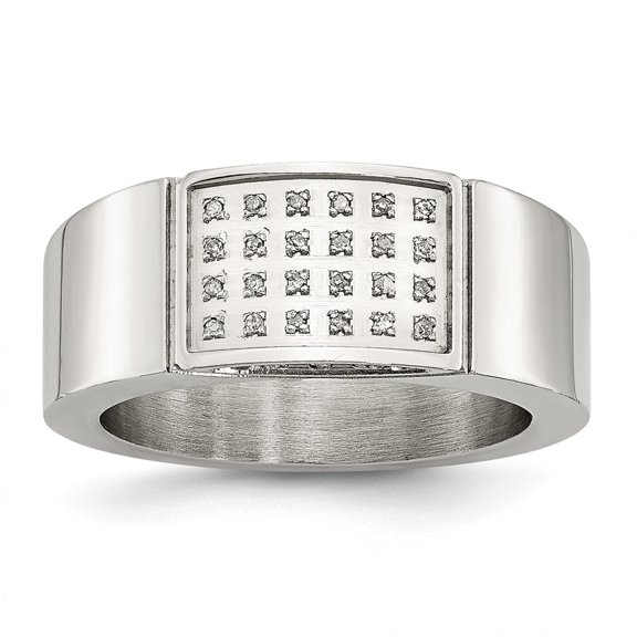 Stainless Steel Polished 1/10ct tw. Diamond Ring Size: 9.5; for Adults and Teens
