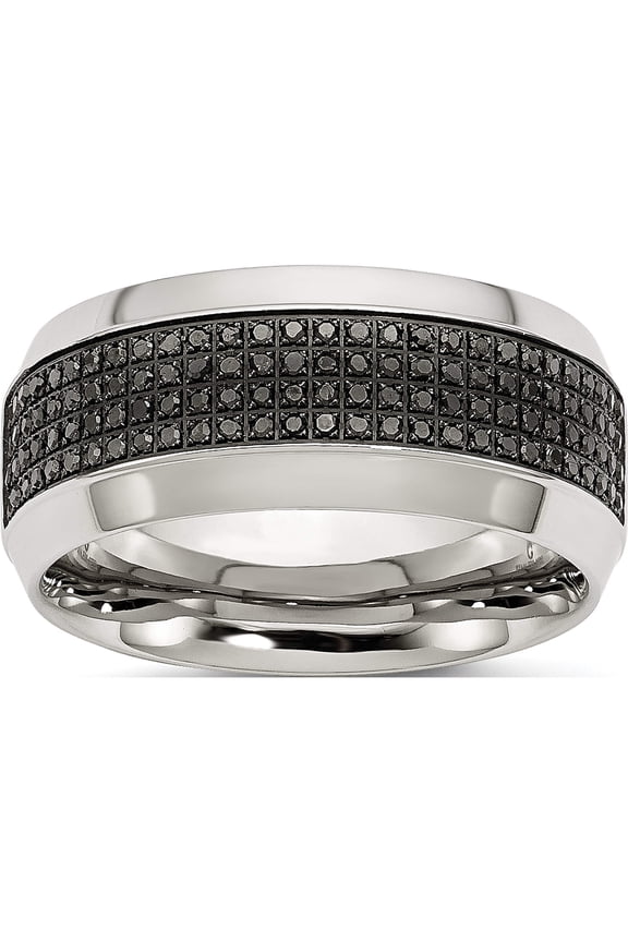 Stainless Steel Polished 1/3Ct Black Diamond 10mm Band (Size 6.5) Made In China sr409-6.5