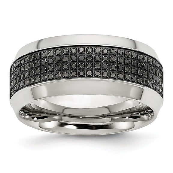Stainless Steel Polished 1/3ct tw. Diamond 10.00mm Band Size: 7; for Adults and Teens; for Women and Men