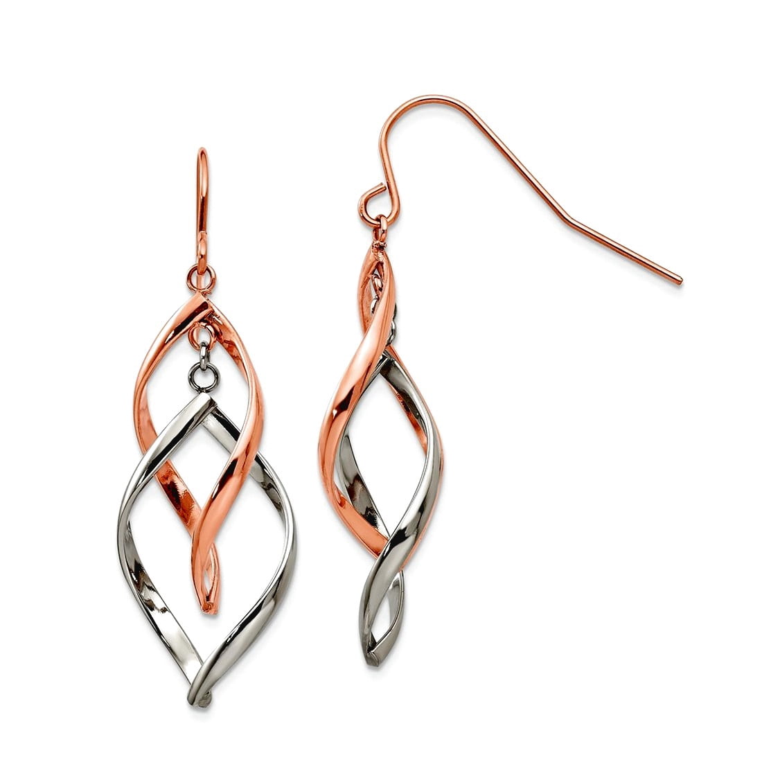 Stainless Steel Polished 2 Tone Rose Ip Plated Dangle Shepherd Hook Earrings 33x15.6mm Wi Dangle Earring for Women