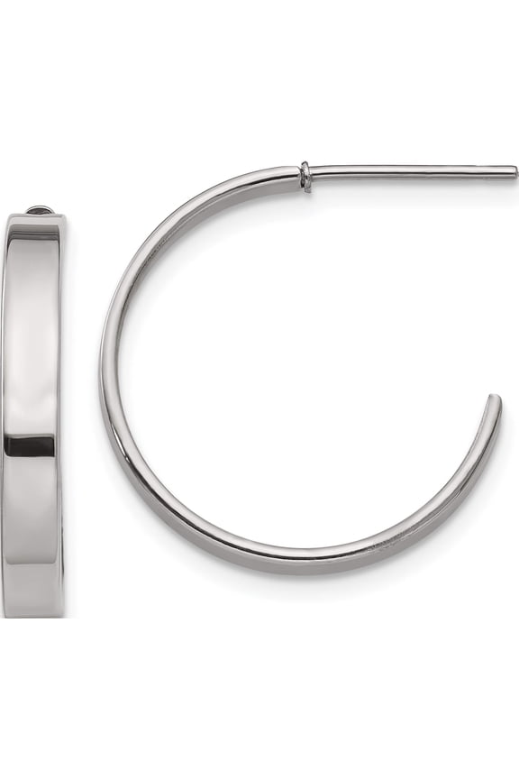 Stainless Steel Polished 20mm Diameter J Hoop Post Earrings (20 X 20) Made In China sre130