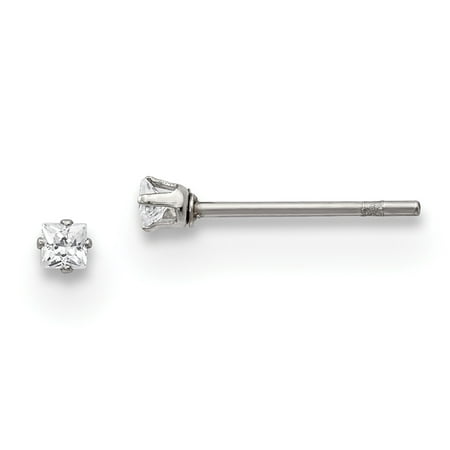 Stainless Steel Polished 2mm Square CZ Stud Post Earrings