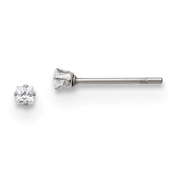 Stainless Steel Polished 2mm Square CZ Stud Post Earrings