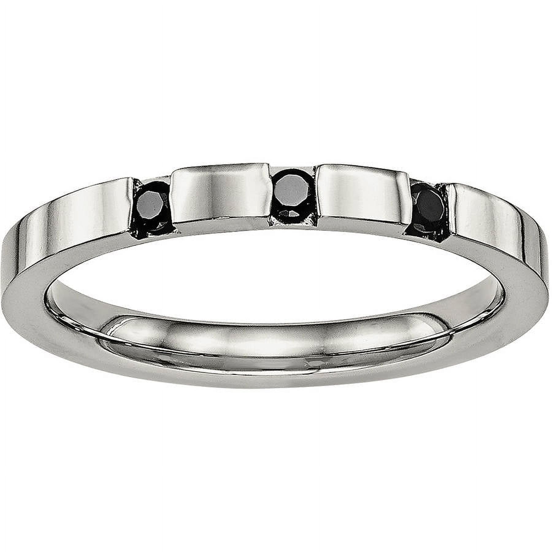 Stainless Steel Polished 3 Stone Black CZ 2.50mm Band