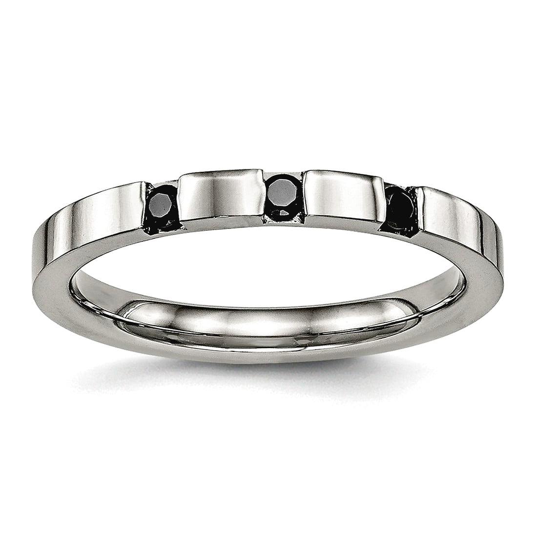 Stainless Steel Polished 3 Stone Black Cubic Zirconia 2.50mm Band Ring Size 9 Ring for Women and Men