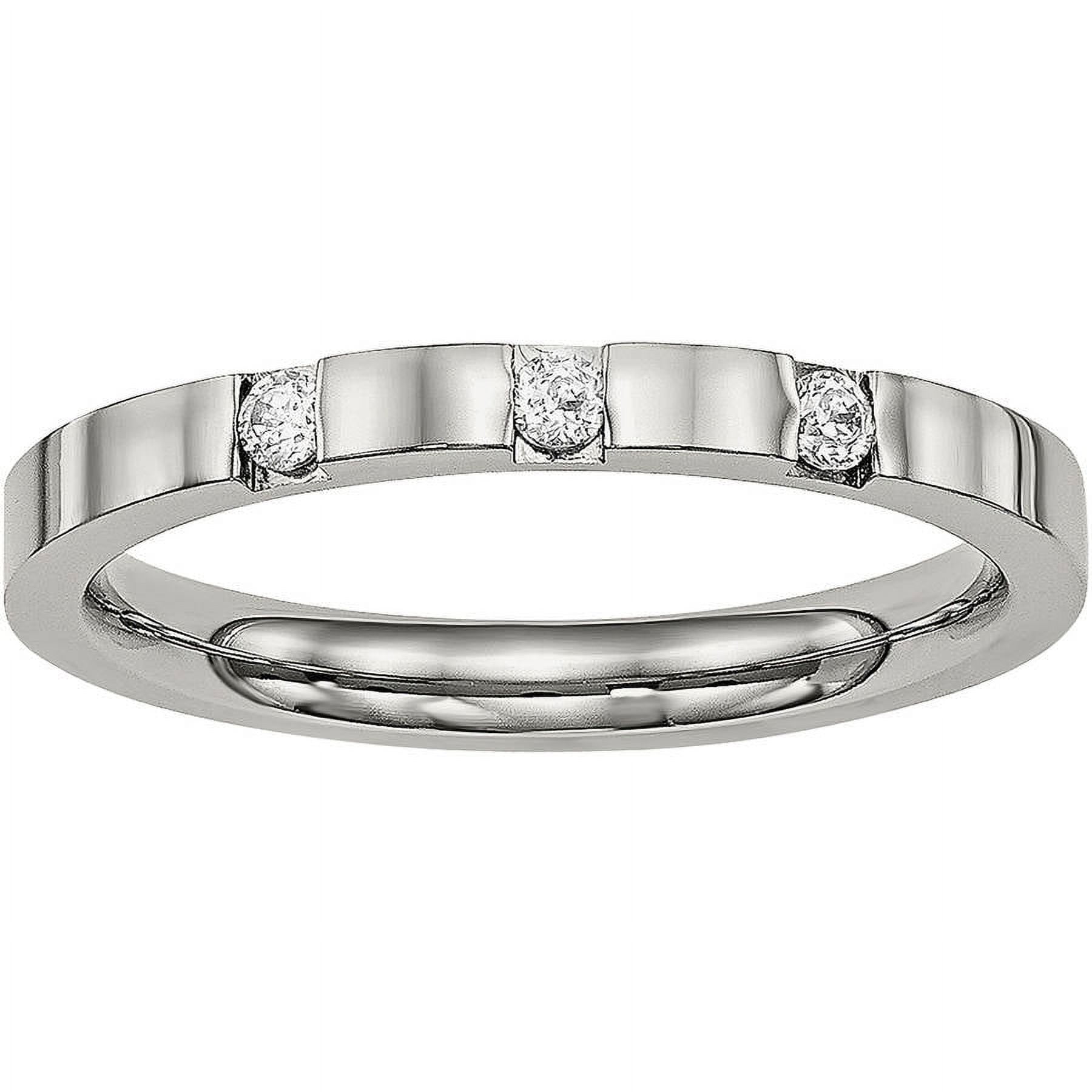 Stainless Steel Polished 3 Stone CZ 2.50mm Band