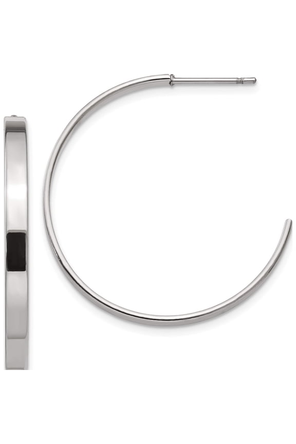 Stainless Steel Polished 33mm Diameter J Hoop Post Earrings (32 X 33) Made In China sre131