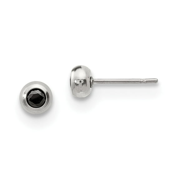 Stainless Steel Polished 3mm Bezel Black CZ Cubic Zirconia Stud Post Earrings