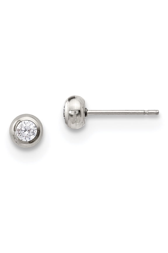 Stainless Steel Polished 3mm Bezel CZ Stud Post Earrings