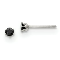 Stainless Steel Polished 3mm Black Round CZ Stud Post Earrings