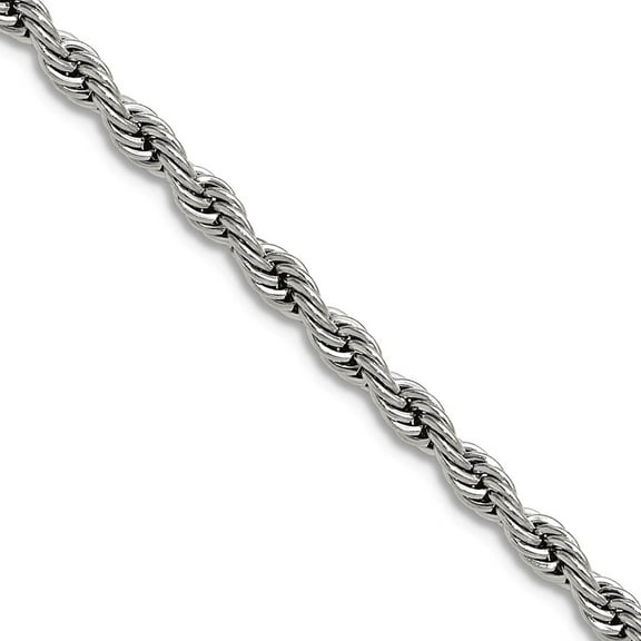 Stainless Steel Polished 3mm Rope Chain Necklace 24 Inch Chain Necklace for Women and Men