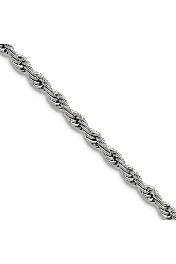 Stainless Steel Polished 3mm Rope Chain Necklace 30 Inch Chain Necklace for Women and Men