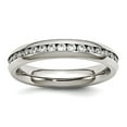 thumbnail image 1 of Stainless Steel Polished 4mm April Clear Cubic Zirconia Ring Size 7 Ring for Women, 1 of 2