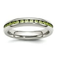 thumbnail image 1 of Stainless Steel Polished 4mm August Light Green Cubic Zirconia Ring Size 9 Ring for Women, 1 of 2