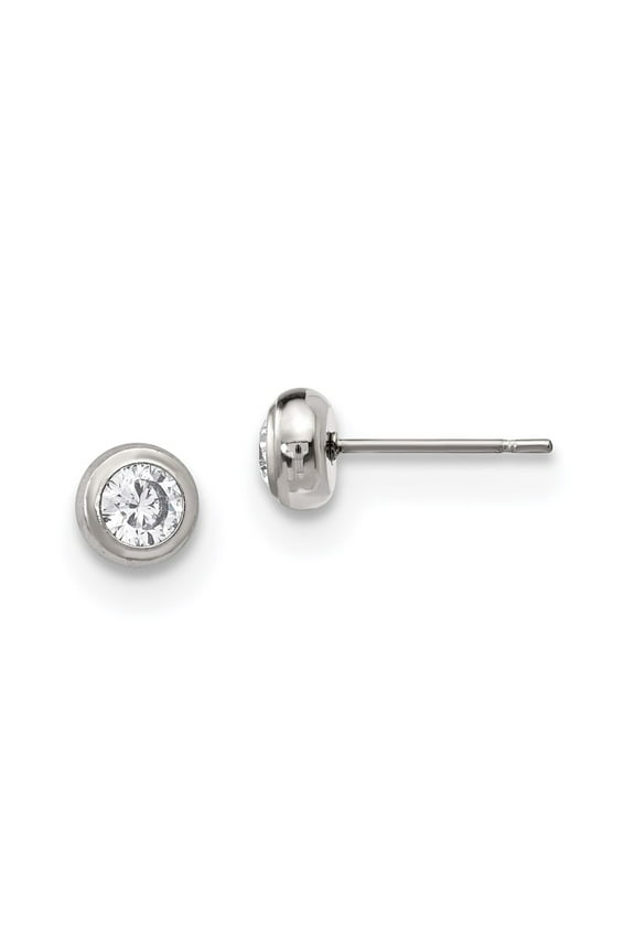 Stainless Steel Polished 4mm Bezel CZ Stud Post Earrings