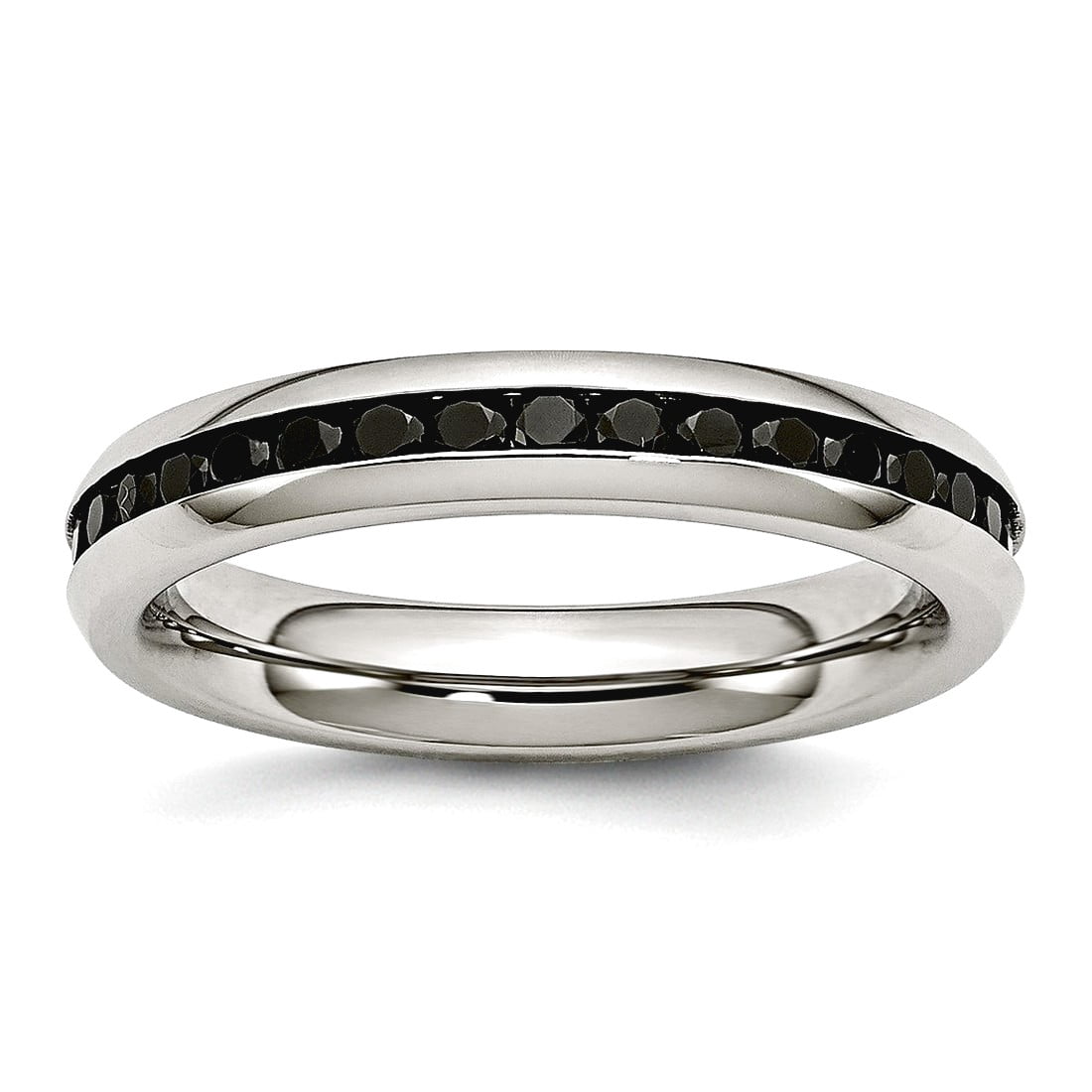 Stainless Steel Polished 4mm Black Cubic Zirconia Ring Size 6 Ring for Women