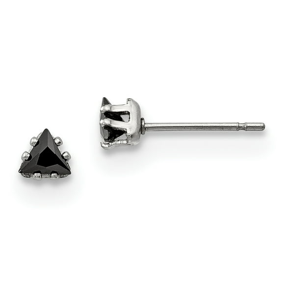 Stainless Steel Polished 4mm Black Triangle CZ Stud Post Earrings