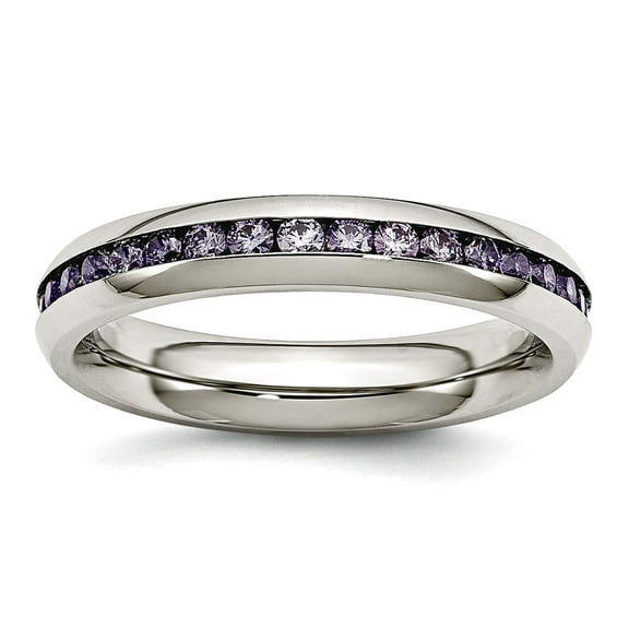 Stainless Steel Polished 4mm February Purple Cubic Zirconia Ring Size 8 Ring for Women