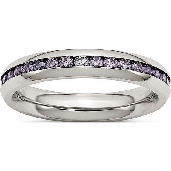 Stainless Steel Polished 4mm February Purple Cz Ring (Size 6) Made In China sr131-6