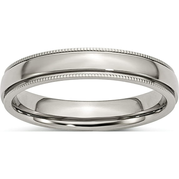 Stainless Steel Polished 4mm Grooved And Beaded Band (Size 10.5) Made In China sr97-10.5