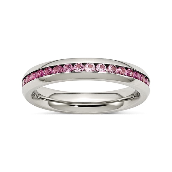 Stainless Steel Polished 4mm July Dark Pink Cz Ring (Size 6) Made In China sr133-6