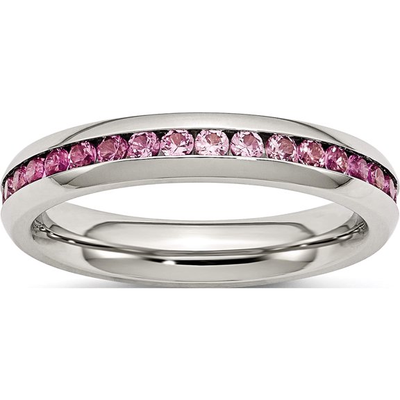 Stainless Steel Polished 4mm July Dark Pink Cz Ring (Size 9) Made In China sr133-9