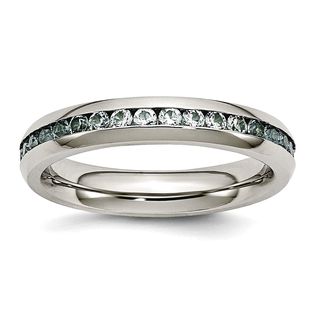 Stainless Steel Polished 4mm March Light Blue Cubic Zirconia Ring Size 7 Ring for Women
