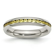 JEWELRYWEB Stainless Steel Polished 4mm November Yellow CZ Simulated Diamond Ring Size 6 Band Style-Ring for Women