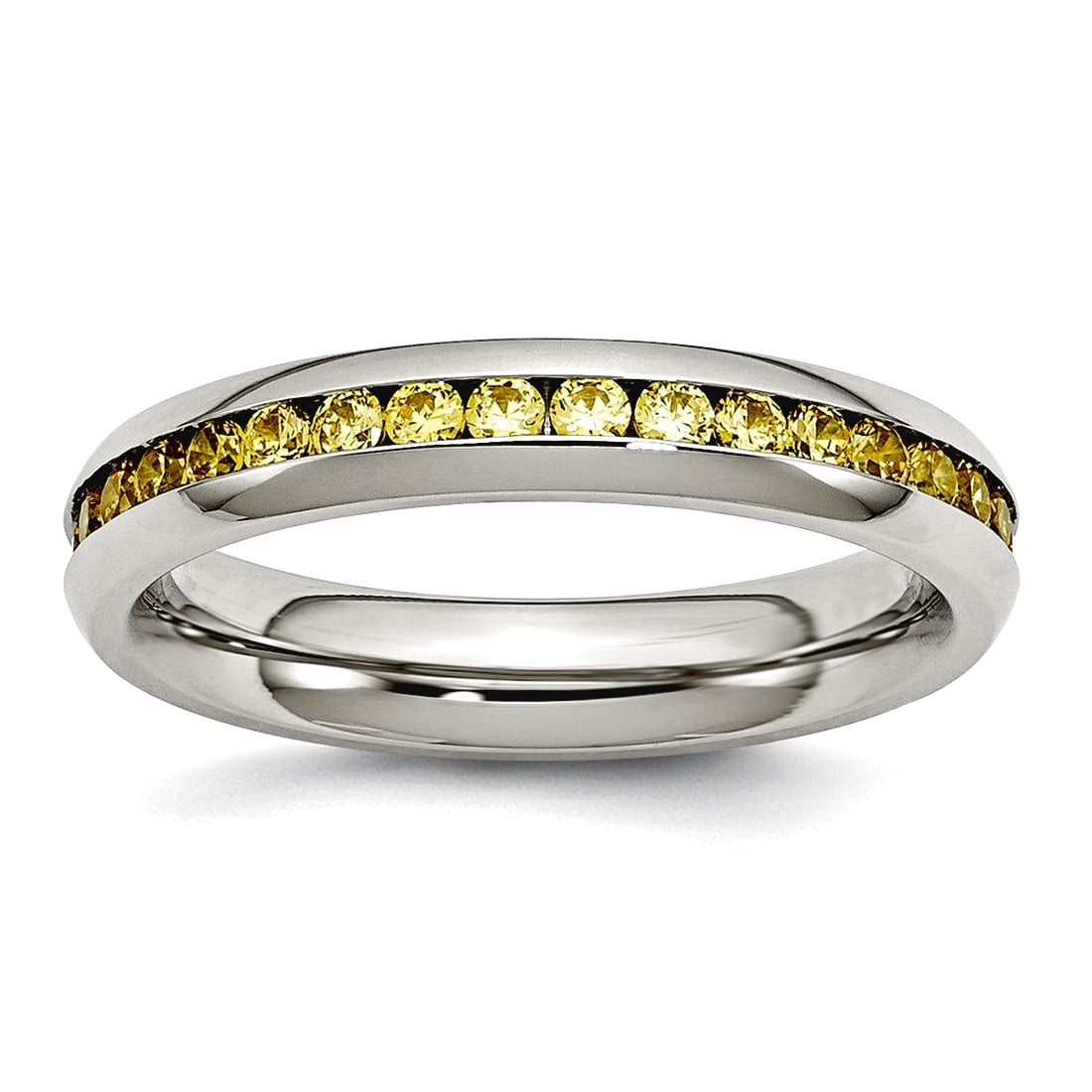 Stainless Steel Polished 4mm November Yellow Cubic Zirconia Ring Size 8 Ring for Women