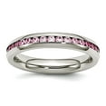 thumbnail image 1 of Stainless Steel Polished 4mm October Pink Cubic Zirconia Ring Size 6 Ring for Women, 1 of 2