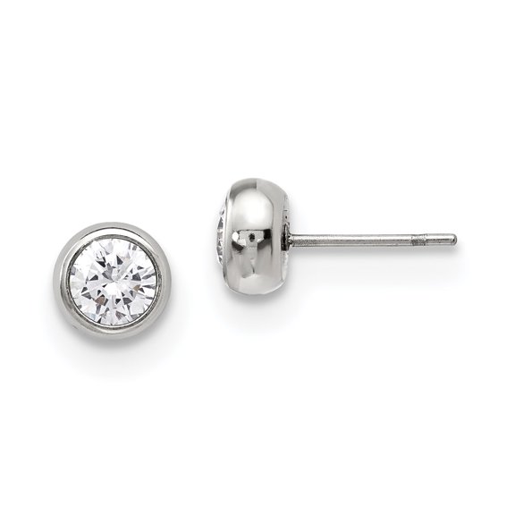Chisel Stainless Steel Polished 5mm Bezel CZ Stud Post Earrings
