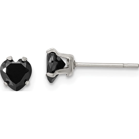 Stainless Steel Polished 5mm Black Heart Cz Stud Post Earrings (5.24 X 4.9) Made In China sre1081