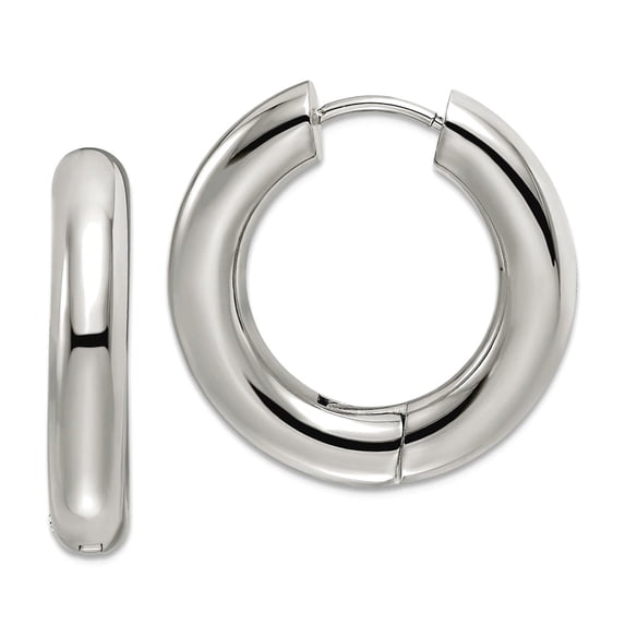 Stainless Steel Polished 5mm Hinged Hoop Earrings 24.5x25.5mm Wide 5mm Thick Hoop Earring for Women
