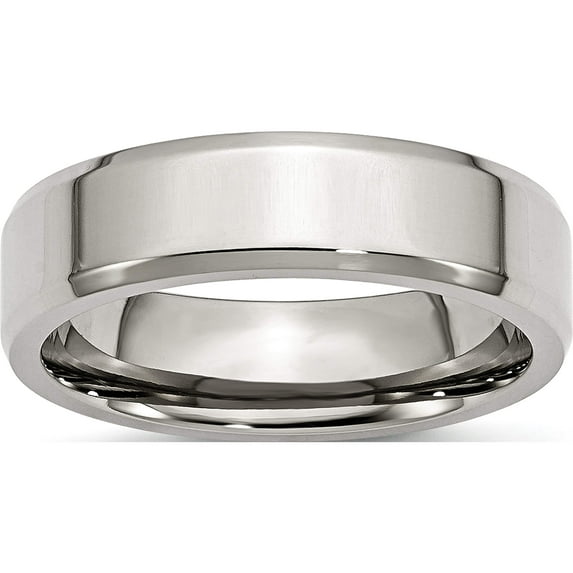 Stainless Steel Polished 6mm Beveled Edge Band (Size 9.5) Made In China sr12-9.5