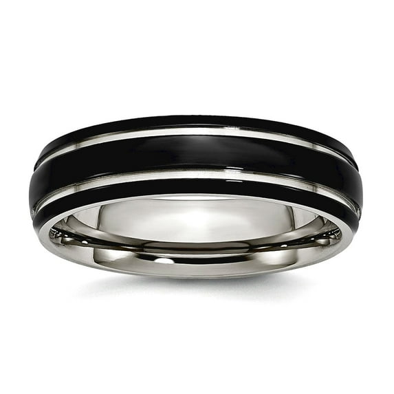 Stainless Steel Polished 6mm Black Plated Band Ring Size 7.5 Ring for Women and Men