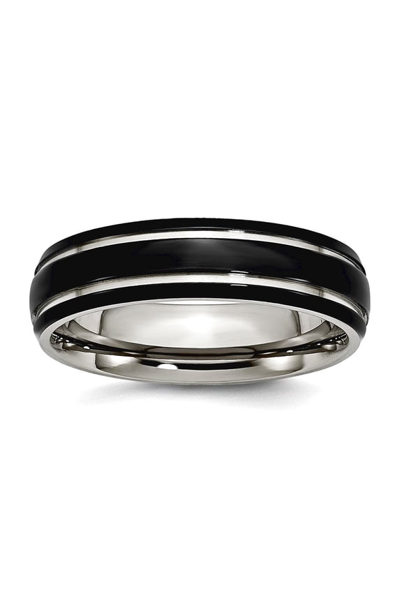 Stainless Steel Polished 6mm Black Plated Band Ring Size 7.5 Ring for Women and Men