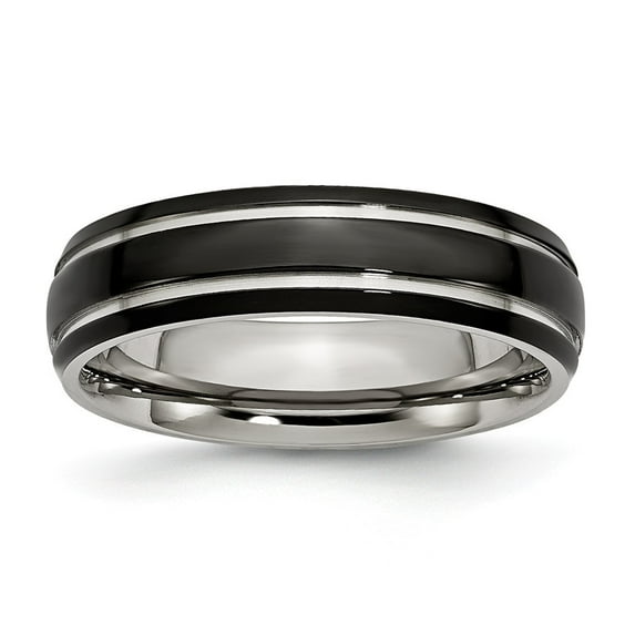 Stainless Steel Polished 6mm Black-plated Band Ring - Size 12