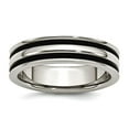 thumbnail image 1 of Stainless Steel Polished 6mm Grooved and Black Rubber Band Ring Size 12.5 Ring for Women and Men, 1 of 2
