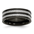 thumbnail image 1 of Stainless Steel Polished 8mm Black IP-plated Grey Carbon Fiber Inlay Band Size: 11; for Adults and Teens; for Women and Men, 1 of 6