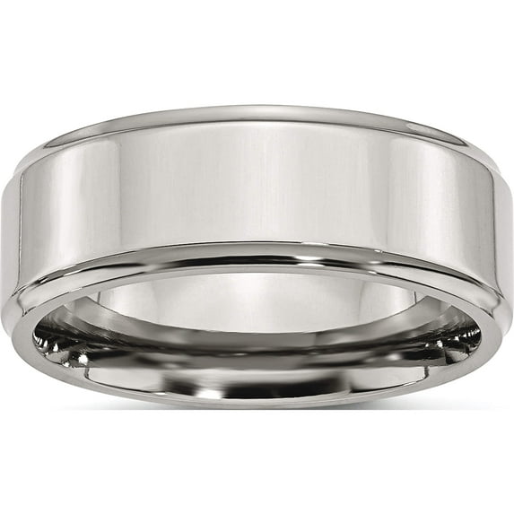 Stainless Steel Polished 8mm Ridged Edge Band (Size 10) Made In China sr105-10