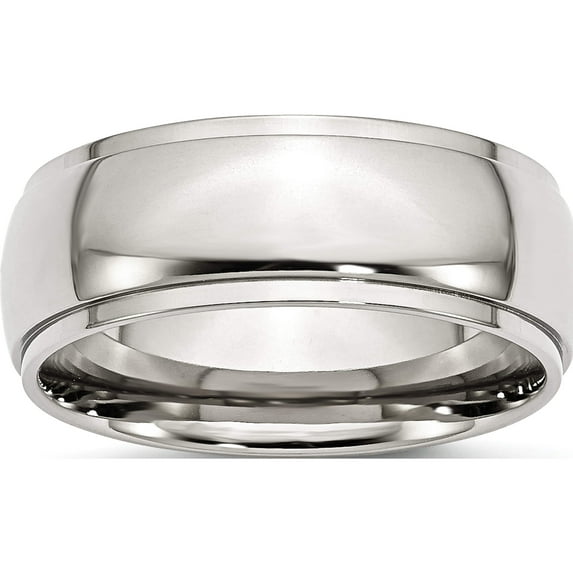 Stainless Steel Polished 8mm Ridged Edge Band (Size 13) Made In China sr36-13
