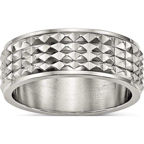 Stainless Steel Polished 8mm Studded Band (Size 8) Made In China sr461-8