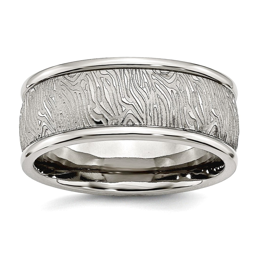 Stainless Steel Polished 9mm Textured Rounded Edge Ring Size 9.5 Ring for Women