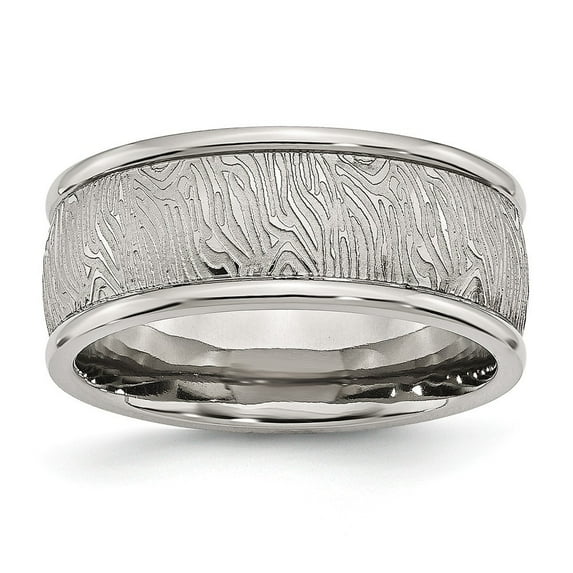 Stainless Steel Polished 9mm Textured Rounded Edge Ring - Size 9