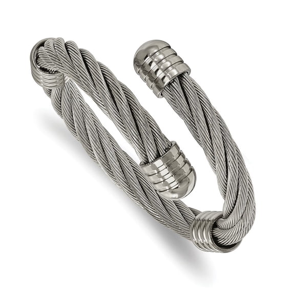 Stainless Steel Polished Adjustable Twist Wire Cuff Bangle Bracelet - Measures 17mm Wide