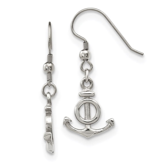 Stainless Steel Polished Anchor Dangle Shepherd Hook Earrings