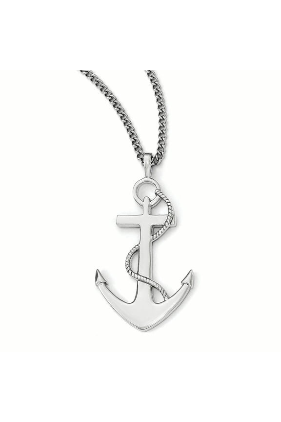 Stainless Steel Polished Anchor Mariner Cross Necklace