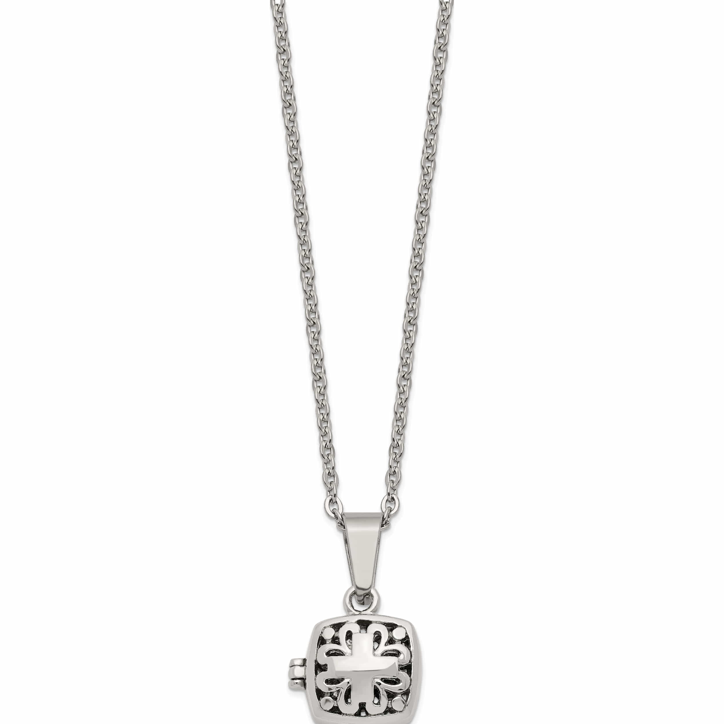 Stainless Steel Polished And Antiqued Magnetic Prayer Box 18In Necklace Made In China -Jewelry By Sweet Pea