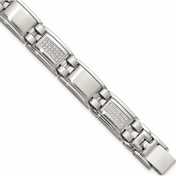 Stainless Steel Polished And Matte 3/4Ct Tw. Diamond 8.75In Bracelet Made In China -Jewelry By Sweet Pea