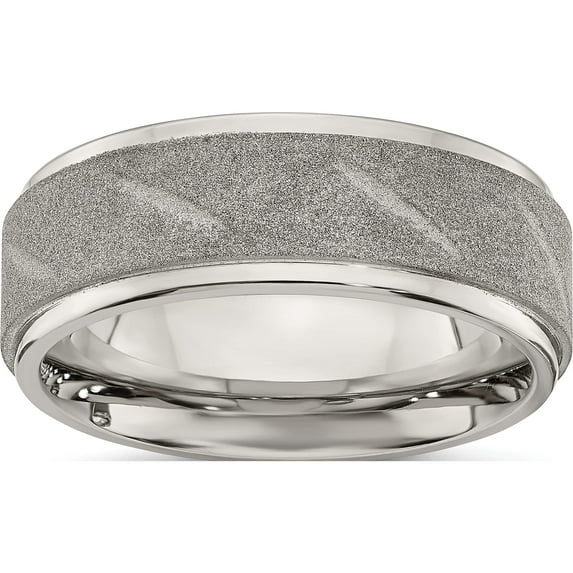 Stainless Steel Polished And Satin Ridged Edge 8mm Band (Size 10.5) Made In China sr662-10.5